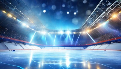 hockey stadium empty sports arena with ice rink cold background with bright lighting ai generated...