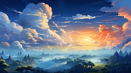 Atmosphere Flying Above Clouds Sky Thunderclouds, Background Banner HD, Illustrations , Cartoon style