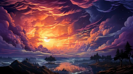 Atmosphere Flying Above Clouds Sky Thunderclouds, Background Banner HD, Illustrations , Cartoon style