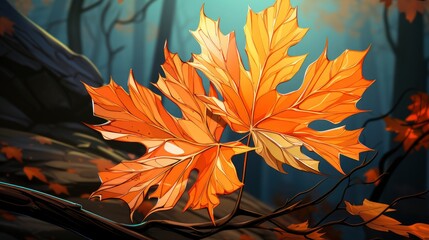 Autumn Yellow Leaf Closeup Bright Orange, Background Banner HD, Illustrations , Cartoon style