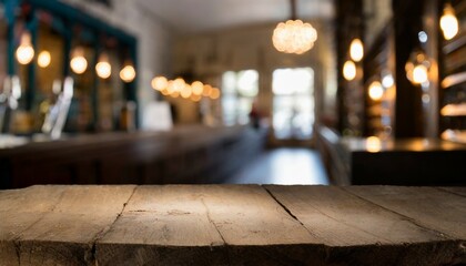 blurred background of bar and dark brown desk space of retro wood - obrazy, fototapety, plakaty