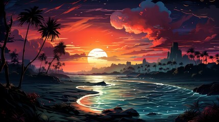 Beautiful Nightscscape Milky Way Rising Kudat, Background Banner HD, Illustrations , Cartoon style