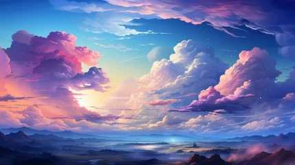 Foto op Canvas Beautiful Sky Background, Background Banner HD, Illustrations , Cartoon style © Alex Cuong