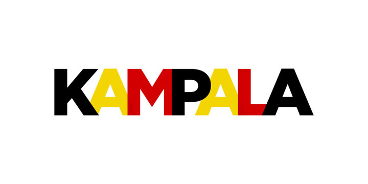 Kampala in the Uganda emblem. The design features a geometric style, vector illustration with bold typography in a modern font. The graphic slogan lettering.