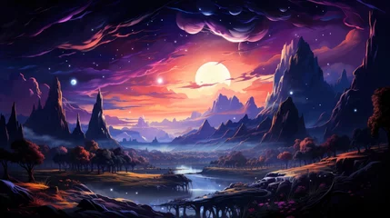 Rolgordijnen Beautiful Universe Background, Background Banner HD, Illustrations , Cartoon style © Alex Cuong