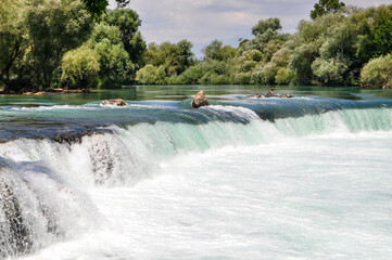 waterfall on the river in summer
