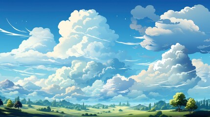 Fototapeta premium Blue Sky Background Tiny Clouds Nature, Background Banner HD, Illustrations , Cartoon style