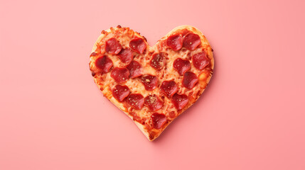 heart shaped pizza for valentines day  isolated on pink background. copy space - obrazy, fototapety, plakaty