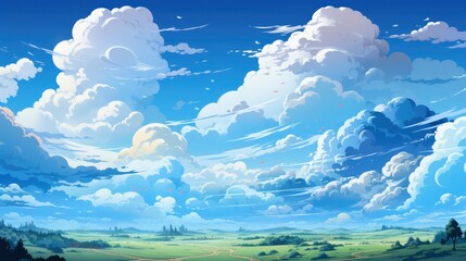 Blue Sky Light Clouds Wide Summer, Background Banner HD, Illustrations , Cartoon style - obrazy, fototapety, plakaty