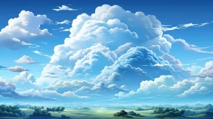 Foto op Plexiglas Blue Sky Panorama Cirrus Clouds Seamless, Background Banner HD, Illustrations , Cartoon style © Alex Cuong