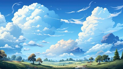 Blue Sky Puffy Clouds Background, Background Banner HD, Illustrations , Cartoon style