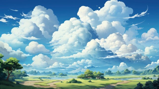Blue Sky White Cloud, Background Banner HD, Illustrations , Cartoon style