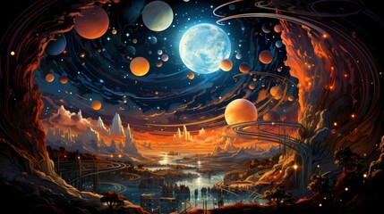 Book Universe Opened Magic Planets Galaxies, Background Banner HD, Illustrations , Cartoon style - obrazy, fototapety, plakaty