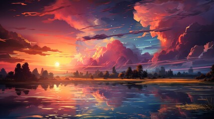 Clouds Sky Dawn Sunset Everyone Has, Background Banner HD, Illustrations , Cartoon style - obrazy, fototapety, plakaty