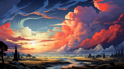 Cloudy Sky Heavy Clouds Bad Weather, Background Banner HD, Illustrations , Cartoon style