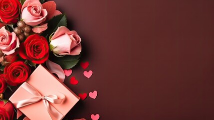 Valentine rose flower border plain background copy space