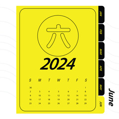 Minimalist design of monthly calendar of 2024 with Chinese character 
