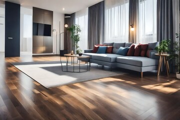 Empty living room with hardwood floor in modern apartment.