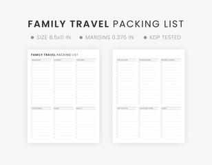 Printable Family Travel Packing List Template For the Kids