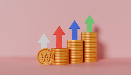 Won Coins with Up Arrow on Pastel Color Background
