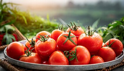 delicious red tomatoes in summer tray market agriculture farm full of organic fresh tomatoes it can be used as background