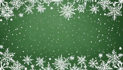 christmas green background with white snowflakes borders