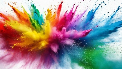 colorful rainbow holi paint color powder explosion white background
