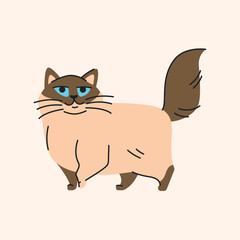 The cat is standing color element. Cartoon cute animal.