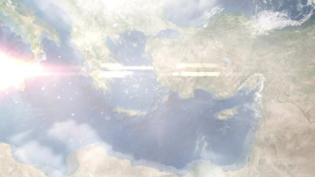 Zoom in from space and focus on Kos, Greece. 3D Animation. Background for travel intro. Elements of this image furnished by NASA