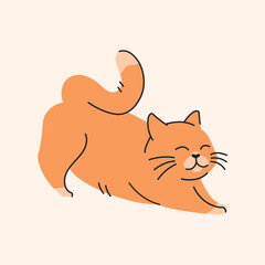 The cat stretches color element. Cartoon cute animal.