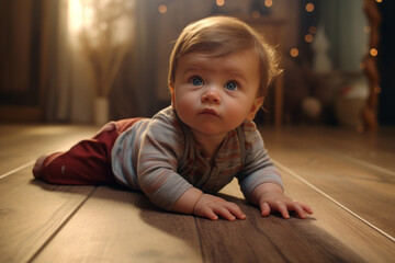 Naklejka premium A baby laying on the floor