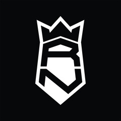 RN Letter Logo monogram hexagon shield shape up and down with crown isolated style design