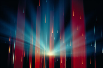 Abstract patterns of light pillars, a rare optical phenomenon where vertical columns of light appear above or below a light source.