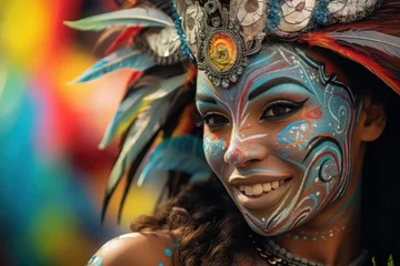 Papier Peint photo Lavable Carnaval Beautiful woman dressed in costume at Brazilian carnivals.