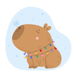 Cute cartoon capybara with light bulbs