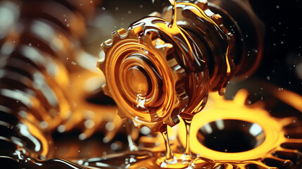 Lubricate motor oil and Gears. Oil splashing Concept of oil and Gears. Generative AI