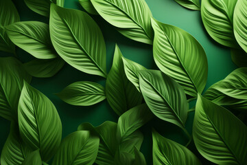 Fondo liso verde con hojas de enredadera. - obrazy, fototapety, plakaty