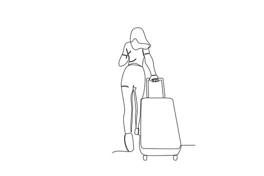 One continuous line drawing of Female tourists going on holiday. Hospital health care concept single line draw design vector illustration
