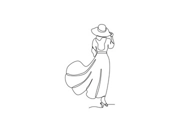 One continuous line drawing of Travelers wearing summer hats while on the island. Hospital health care concept single line draw design vector illustration
