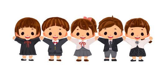仲良く手をつなぐ子どもたち　フォーマルな服装