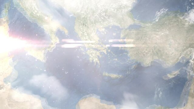 Zoom in from space and focus on Argos, Greece. 3D Animation. Background for travel intro. Elements of this image furnished by NASA