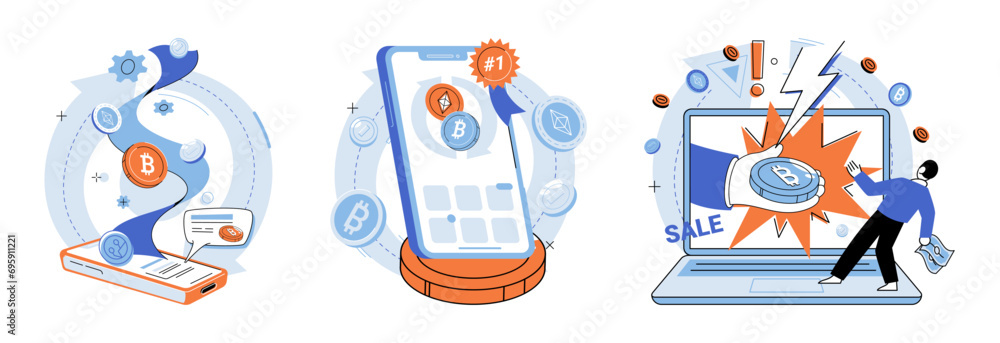 Poster bitcoin vector illustration. economic models are adapting to emergence virtual currencies and blockc