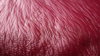 A vibrant magenta dye saturates the closeup of the soft red leather fabric, evoking a sense of boldness and luxury