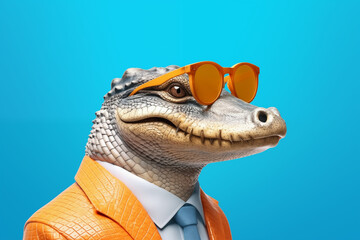 Un crocodile en costume avec des lunettes