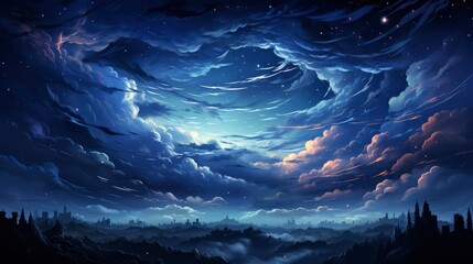 Dark Night Starry Sky Background, Background Banner HD, Illustrations , Cartoon style