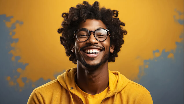 smart and ambitious african-american man with curly hair looks at the camera. Generative Ai