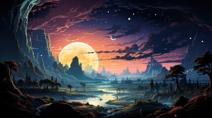 Deep Space Science Fiction Wallpaper Planets, Background Banner HD, Illustrations , Cartoon style