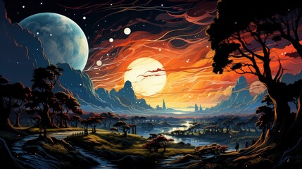 Fototapeta premium Detail Milky Way, Background Banner HD, Illustrations , Cartoon style