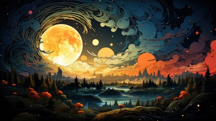 Earth Moon Elements Image Provided, Background Banner HD, Illustrations , Cartoon style
