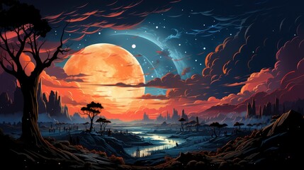 Earth Seen Surface Moon Elements This, Background Banner HD, Illustrations , Cartoon style